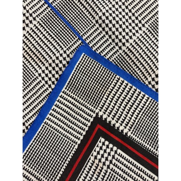 Vintage Glen Check Silk Pocket Square Handkerchief Blue Red Accent Trim Headwear - Picture 4 of 4
